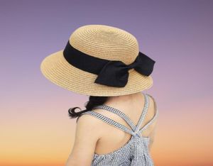 Czapki czapki Summer Kids Butterfly Węzeł słoma fedora kapelusz dzieci wizje plażowe słońce dziewczyny sunhat szerokie brzegi panama dla gir5657244