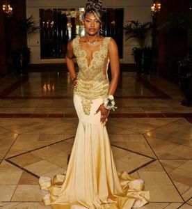 Gold Sparkly Long Prom Ceremony Party Dresses for Black Girl 2024 Luxury Diamond Crystal Evening Gown robes de soiree