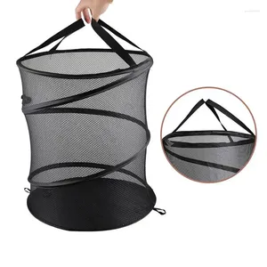 Laundry Bags 1PC Home Basket Foldable Mesh Washing Clothes Round For (Black)