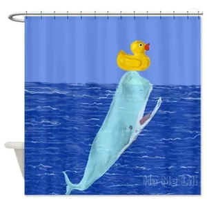 Shower Curtains Whale Playing With Yellow Rubber Duckie Seaside Kids Curtain