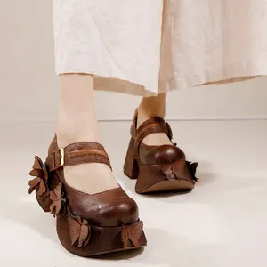 Klänningskor Birkuir -plattform för kvinnor tjock häl stängd tå båge lyxiga äkta läderkilar 8.5 cm superhög sandaler