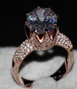 Victoria Wieck lüks mücevher 8ct solitaire 11mm beyaz safir simüle edilmiş elmas düğün gül altın taç band kadın yüzük hediyesi SI1290077