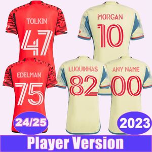 24 25 New York Red Playerバージョンサッカージャージ2023 Klimala Amaya Casseres Jr。長いトルキンバーロウアウェイレッドフットボールシャツ半袖ユニフォーム