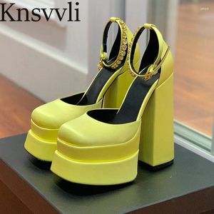 SURET Buty Super Heels Kobiety Pumps Square Satin Crystal Kids Pasp Party Woman Chunky Platform