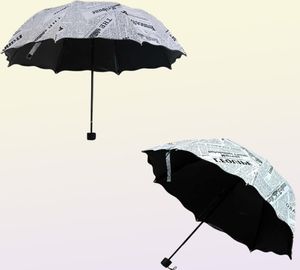 Zeitungsdruck drei faltende Regenschirme Frau Lady Prinzessin Dome Parasol Sun Regen Regenschirm Faltung Lotus Blätter H10157378706