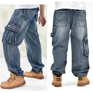 Jeans masculinos Men Baggy Hip Hop Big Bockets Skateboard para calças de jeans largas de tamanho grande tamanho 30-46