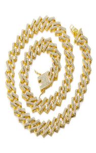 15 mm bling hip hop lodowany diamentowy naszyjnik choker złota bagietka cz miami men039s kubański link łańcuch 23474455070