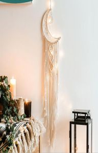 Woven Moon Dream Catcher Macrame Wall Walling Tapestry Home Nursery Decoração de parede Dreamscatcher Ornament Beige Bohemian Style2783925