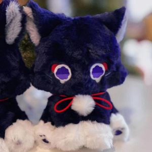 25 cm Spiel Genshin Black Cat Fluffy Impact Wanderer Haustier Plüschspielzeug Scaramouche Cat Cosplay Puppe Weichgefülltes Kissen Geschenk für Kinder