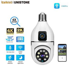 PTZ -kameror Saikiot V380 4MP 8MP 4K E27 360 BULB WiFi Dual Lens Camera Bulb Color Night Vision CCTV Safety IP Indoor Dual Lens Bulb Camera C240412