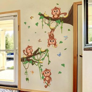 Wallpapers 2pcs Moe Funny Monkey Animal Vine Leaves Butterfly Background Wall Sticker Decorative Bedroom Living Room Ms6341