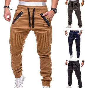 Spring and Autumn Fashion Mens Drawstring Adjustable Pocket Pants Casual Jogging Slim Fit Striped Clothing 240328