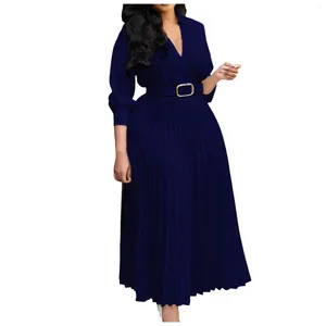 Casual Dresses Women's 2024 Spring Loose Fashion Solid Color Sexy V Neck Plus Size Belted Waist Dress Women Office Ladies