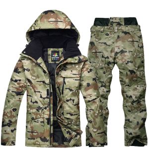 Pants Camouflage Snow Clothes for Men, Skiing Suit Sets, Snowboarding Costume, 10K Waterproof, Warm Ice Wear, Jackets and Pants, 30