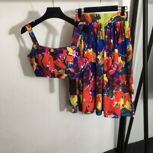 Trendy Print Camis Dress Luxury Sling Tops Skirts Sexy Zipper Camisoles Dress Holiday Casual Dresses Tracksuits