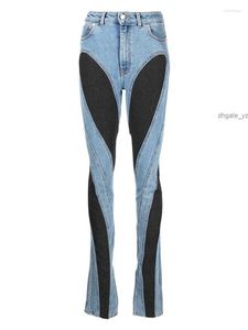 الموضة جينز جينز سليم تفكيك المرقاء عالية الخصر تقسيم الأزرق الطويل السراويل الخريف