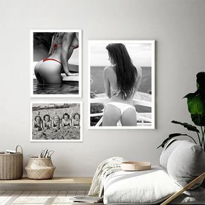 Beach Bikini American Beauty Canvas Poster Sexy Figure Wall Art Picture for Living Room Bedroom Modern Home Decor Poster Gift