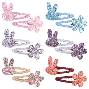 Baby Girls Barrettes BB Clips Hairpins Infant Glitter powder Bunny Flower Decor Safety Clip Kids Shiny Bling Hair Accessories YL423