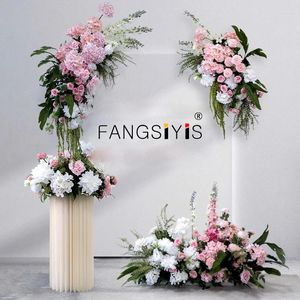 Decorative Flowers Pink Wedding Arch Backdrop Decor Artificial Flower Row Arrangement Hanging Corner Party Table Centerpiece Floral Ball