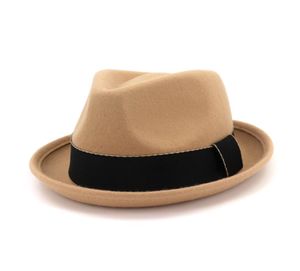 Senaste kvinnliga män uppåt Brim Wool Felt fedora hattar med bandparty jazz trilby cap Black Homburg Ladies Church Hat6149290