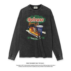 メンズTシャツ新しいデザインアメリカンホットドッグベアイラスト秋/冬のメンズとレディース丸い首の底付き長袖Tシャツ