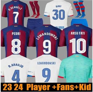 2023 2024 camisetas de futebol camisas de futebol lewandowski pedri gavi 23 24 fc Ansu Fati Ferran Raphinha Dest Camisa de futebol de futebol Men Kit Kids Equipments