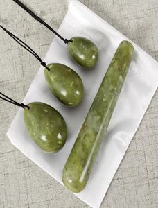 Natural Green Jade Yoni Jaja Wywiercona przyjemność Wand Helu Jade Massager Kegel Ćwiczenie piłkę pochwową gua sha masaż kamień T191116396054