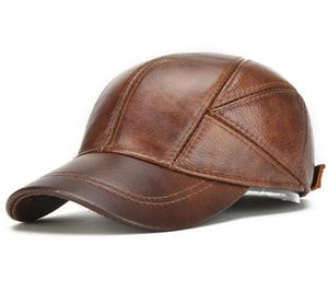 2018 äkta läderkohide baseballmössa för man hane med öronflikar klassiska helt nya Blackbrown Gorras Dad Fashion9546549