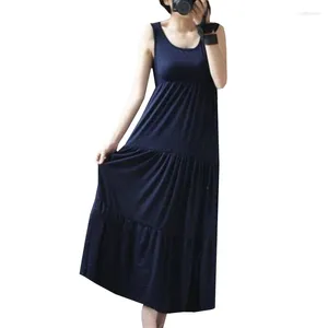 Casual Dresses 2024 Summer Style Dress Women Elegant Sleeveless Maxi Loose Sexy Long Solid Colors Robe Vestidos SF148