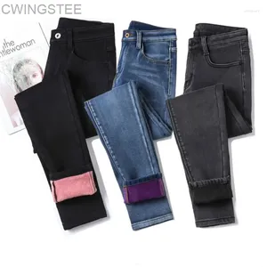 Jeans womans winter woman 2024 ad alta vita in vita casual vellvet ladies pantaloni femminile pantalon denim per donne pantaloni vestito 40