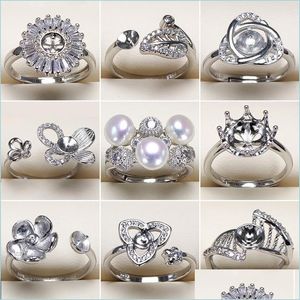 Configurações de jóias anel de pérola 925 SLIVER RINGS DIY PARA MULHER GIRLA Ajusta Declaração de Moda Droga Droga Diretiva Dht62