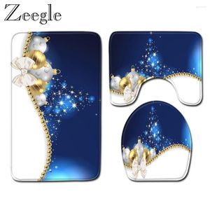 Badmatten Zeegle 3pcs/Set Weihnacht Teppiche Badezimmer Set Dekor Toilettensitztank Abdeckung Teppich Nicht-Rutsch Mattoilett Teppich Fußmatte