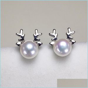 Stud Freshwater Ctured Pearl Earrings For Women Sier Earring Dangle 7-8Mm Oblate Wedding Gift Drop Delivery Jewelry Dhgarden Dh1Ro