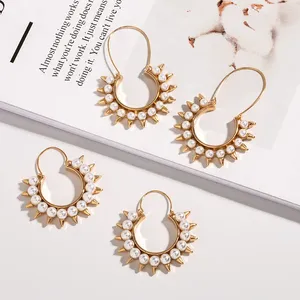 Dangle Earrings Fashion Retro Rivet Pearl C Shape Vintage Circle Sunflower Drop For Women