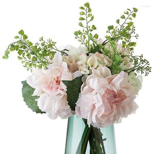 Flores decorativas Buquês de seda azul Buquês de floresta artificial Hydrangea Peony Brind Wedding Bride Hand Bouquet Home Garden Desktop Flor