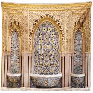 Tapisserier Typisk marockansk kaklad fontän i staden Rabat nära Hassan Tower av Ho Me Lili Tapestry Wall Decor