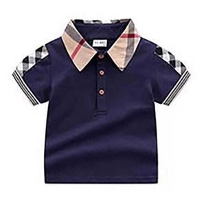 Baby Boys Turn-Down Collar T-shirts Summer Kids Short Sleeve Plaid T-shirt Gentleman Style Cotton Casual Tops Tees Boy Shirts Wholesale Price6002965