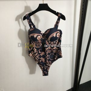 Vintage Print Badebode Women Hohe Taille Badeanzug mit gepolstertem heißen Frühlingsbadanzug Frau Strandkleidung