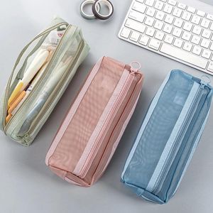 Storage Bags Mesh Pencil Case Bag Multifunctional Clear Pouch Pen Organizer Box School Supplies 2 Layer Portable Large