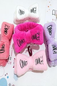 OMG Letter Coral Fleece Wash Face bow pannband för kvinnor flickor Huvudband Huvudband Turban hårtillbehör1471589