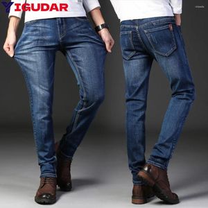 Herr jeans vårhöstmens raka smala elastiska ungdomar affärsmode sträcka denim byxor man baggy byxor202 4