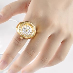 Vintage Punk Finger Watch Mini Elastic Strap Gold Color Couple Rings Jewelry Clock Retro Quartz Watches Ring For Women Men