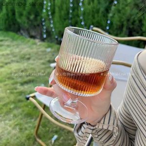 Wine Glasses Nordic Style Stripe oblet Vintae Champane lass Heat-resistant Transparent lass Red Wine Yourt Cup Christmas Cocktail lass L49