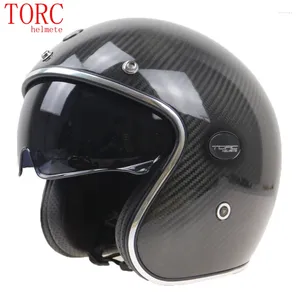 Motorcykelhjälmar Kelver Carbon Fiber Motorcykelhjälm Torc 3/4 Öppna FACE DOT ECE Godkänd cykel Casco