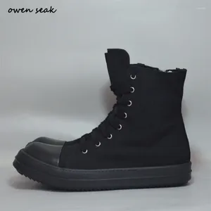 Casual Shoes Owen Seak Women Canvas High-TOP Ankle Luxury Trainers Boots Lace Up Sneaker Brand Zip Autumn Flat Black