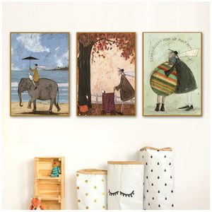 Poster ve baskılar resimler oturma odası ev dekoru vintage nordic soyut manzara aşk köpekler evcil tuval duvar sanat resimleri