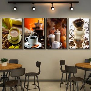 Vintage Coffee Canvas Malowanie plakatów latte i drukowania barów kawiarni Kontaktowe naklejki na ścienne wydruki do dekoracji restauracji domowej