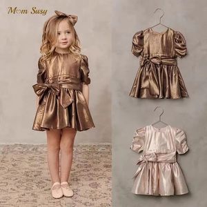 Baby Girl Princess Vintage Dress Golden Pink Infant Toddler Kid Bow Vestido Costume Party Birthday Ball Gown Baby Clothes 1-10Y 240329