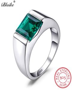 100 Real 925 Sterling Silver Rings For Men Women Square Green Emerald Blue Sapphire Birthstone Wedding Ring Fine Jewelry1139343