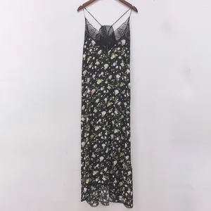 Casual Dresses Zessam Flowers Graphic Print Women Suspenders Dress Summer V-hal Lady Slip Long Kirt Classic Femme 2024